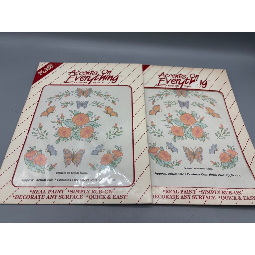 Vtg‎ Plaid Accents On Everything Rub-On Transfers Floral Butterfly Design Craft